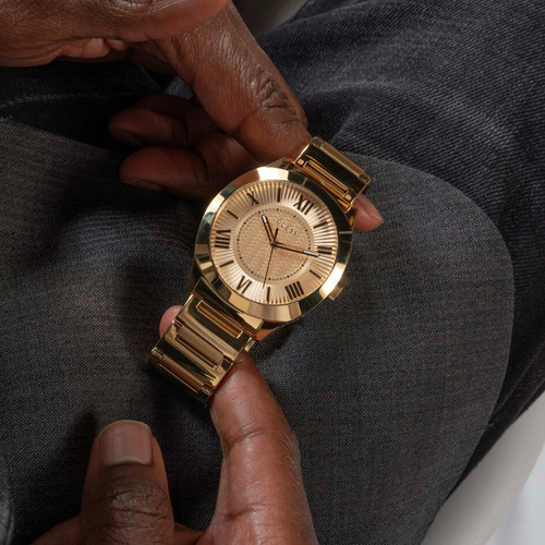 Reloj Para Caballero Guess Arc Hombre Elegante Correa Dorado Bisel Dorado Fondo Dorado
