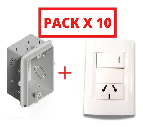 Imagen 1 de 5 de Punto Y Toma Kalop Con Tapa + Caja Rectangular Pvc Pack X10