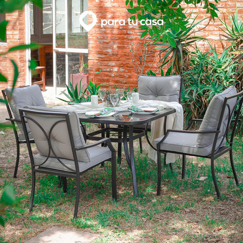 Juego De Jardin Sillas Sillones Mesa 5 Piezas Negro
