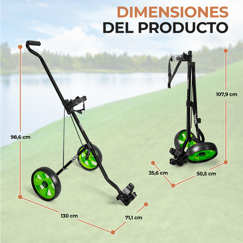 Carrito De Golf De Empuje 2 Ruedas Serenelife, Plegable Y Liviano Con Marco De Aluminio, Mango Ajustable, Soporte Para Bolsa Y Tarjetero, Diseño Compacto Para Viaje Y Almacenamiento