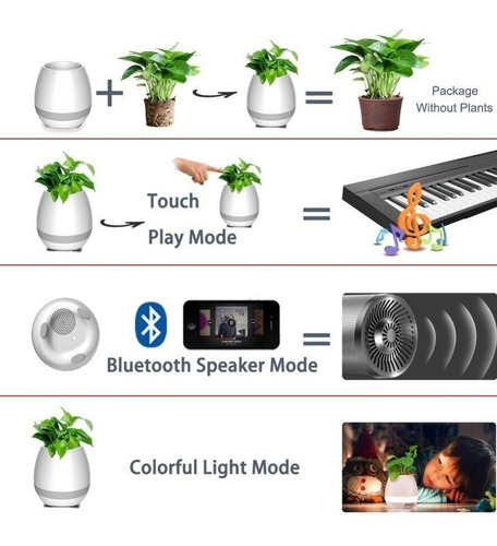 Imagen 5 de 6 de Maceta Magica Musical Luz Led Parlante Bluetooth Deco Nordic