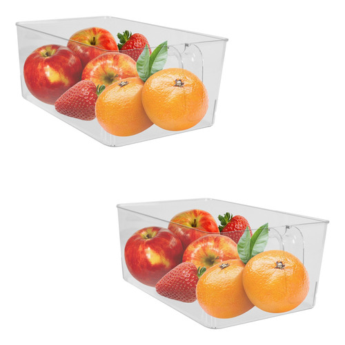 2 Cestas Organizador Alimentos Con Asa 30x17.5x11cm Plastico