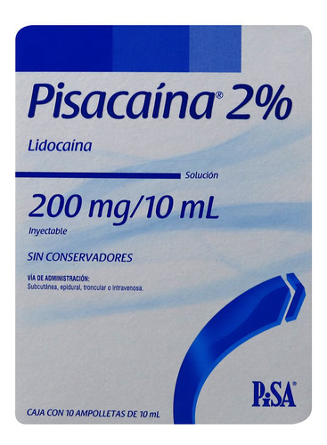 Pisacaína 2% Lidocaina 200mg/10ml Sol. Iny. C/10 Ampo.de10ml