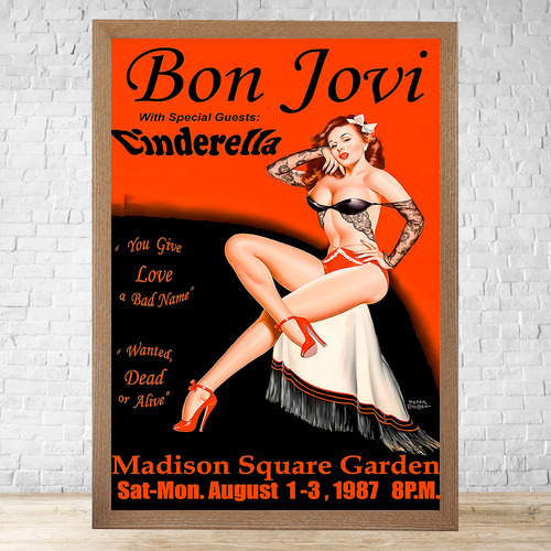 Cuadro Vintage Bon Jovi 30x40 Cm Con Vidrio Colgable C555 Marrón Claro Clasico