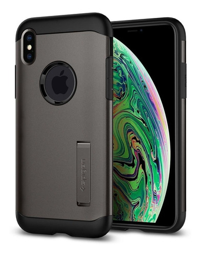 Funda iPhone XS Max Slim Armor Gun Metal Grado Militar Tpu