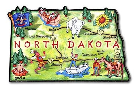 North Dakota Souvenir Artwood Map State Magnet