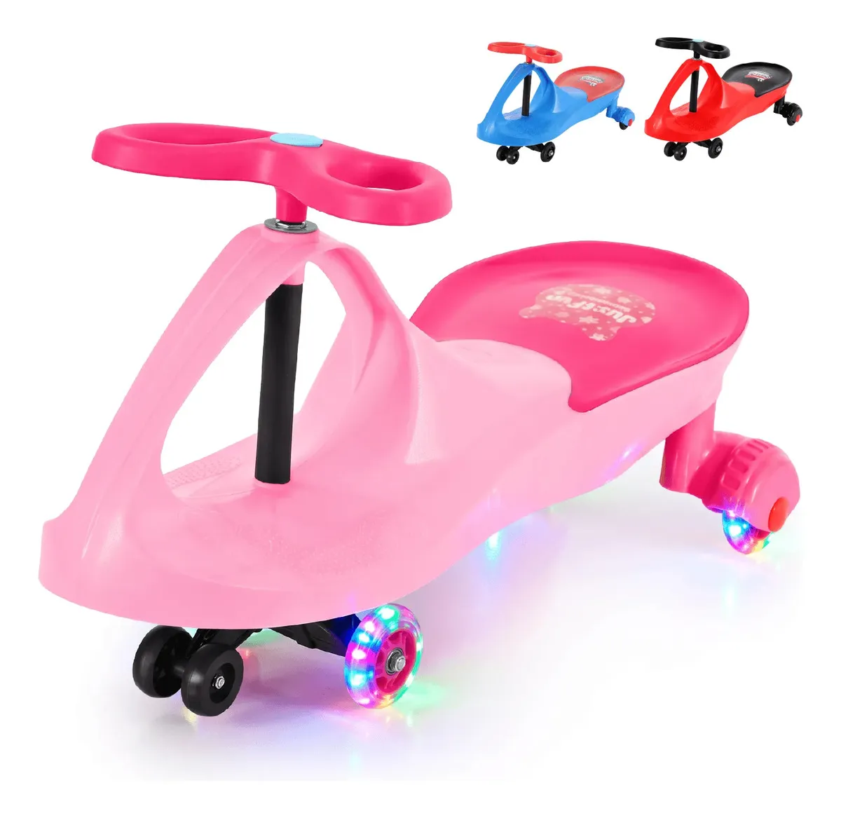 Carrinho Rolimã Car Drift Infantil Volante Gira 360° Triciclo Com Roda Led Colorido Cor Rosa JustFun Brinquedos