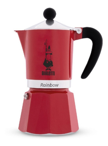 Cafetera Italiana Bialetti 3 Tazas Rainbow Roja Aluminio