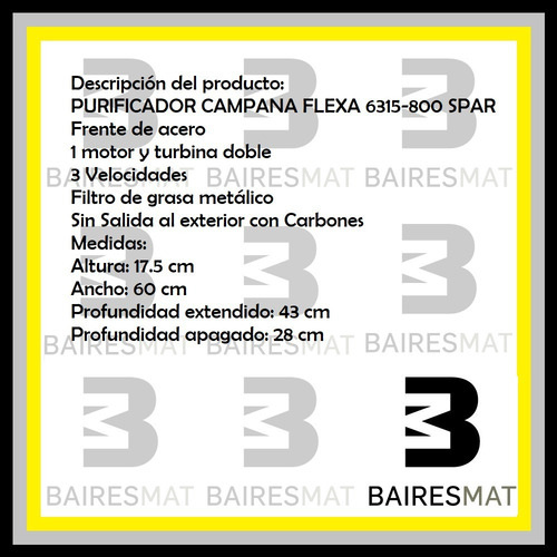 Imagen 2 de 5 de Purificador Campana Cocina Spar Flexa Acero 60cm Sin Salida