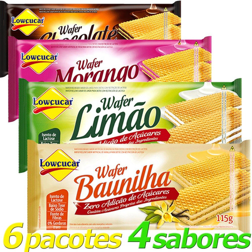Biscoito Bolacha Wafer Limão Lowçucar Diet 6 Pacots De 115gr