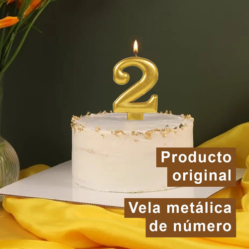Vela De Número Color Oro Metálico Cera Pastel Fiesta 1 Pza
