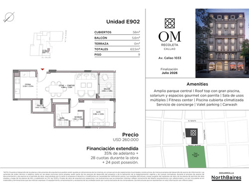 Departamento 2 Ambientes - Om Recoleta