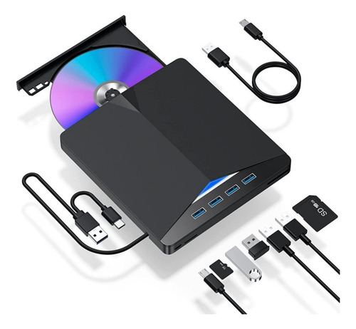 Lectora Externa Grabadora De Dvd/cd Quemador Usb3.0 Y Tipo C Negro Type C / Usb 3.0