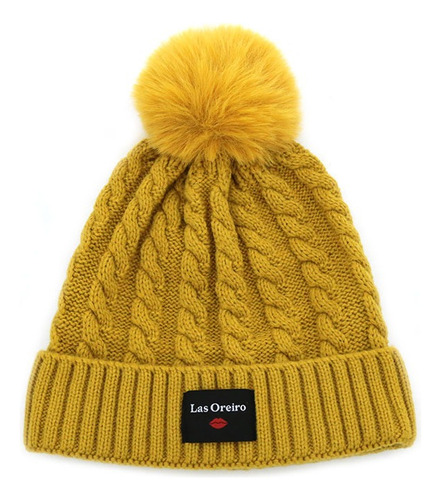 Gorro Lana Tejido Mujer Las Oreiro Pompon Invierno Bi Color