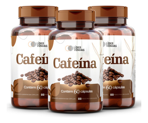 Cafeina C/ 60 Cápsulas 500mg Kit 3 Potes