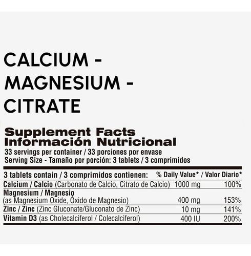 Qualivits® Calcio + Magnesio + Zinc + Vit D3 | 100 Tabletas Sabor Sin Sabor
