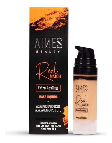 Base Líquida Aines Beauty Real Match Extra Lasting Tono Oscuro 18g