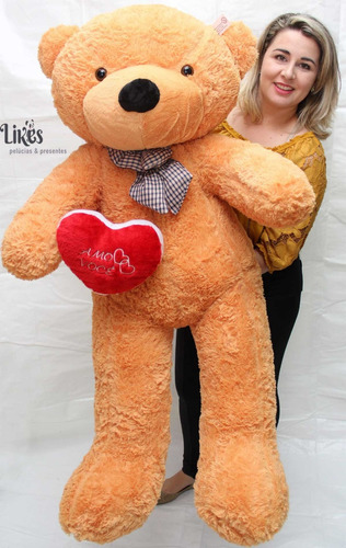 Urso Gigante Caramelo Pelucia Tedy Grande 1,40 Mt C/ Coração