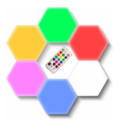 Imagen 3 de 7 de Luz Hexagonal Rgb Colores Pack 3 Unidades Touch + Control