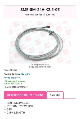 Sensor Magnético Festo Sme-8m-24v-k2.5-0e 24v.