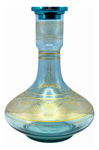 Vaso Narguile Grande 30cm Aladin Azul Bebe E Dourado