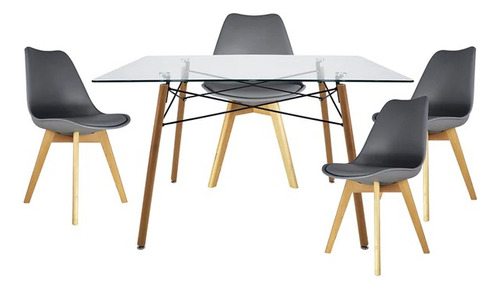 Juego De Comedor 4 Sillas Vinipiel Y Mesa De Cristal 120 Rec Cristal-gris Vinipiel