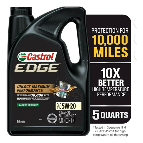 Aceite Sintético 5w-20 Castrol Edge Garrafa De 4,73 Lts 