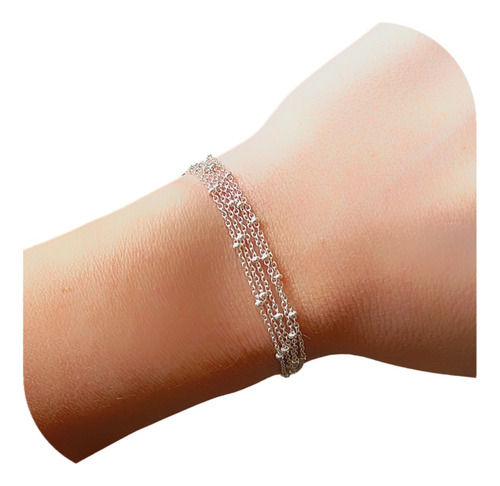 Pulsera Regulable De Plata 925 Quíntuple Con Bolitas Hermosa