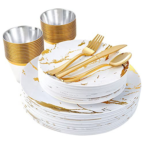 180pcs Disposable Dinnerware Set 30 Guest, 60 White And...