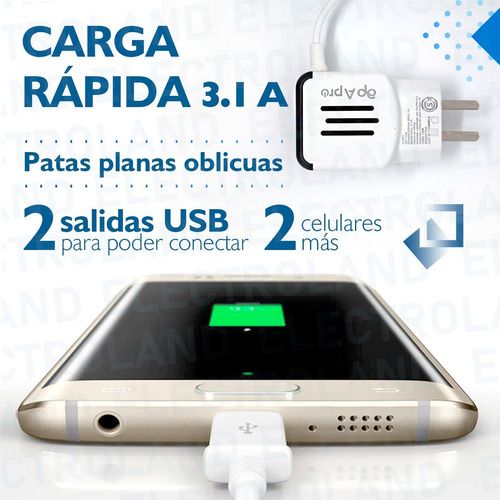 Cargador Celular Tablet 3.1a + 2 Salidas Usb Carga Rapida