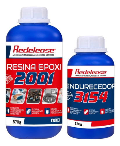 Resina Redelease 2001 Epoxi Alta Viscosidade Para Madeira Kit 1 Kg Cor Transparente Transparente