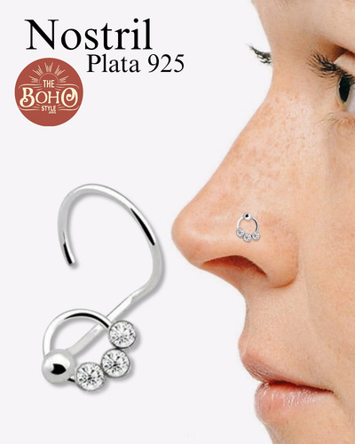 Piercing Nostril (nariz) Plata925 Cubic Colgante Movil Plateado
