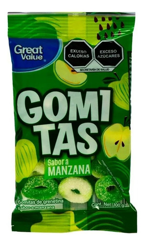 10 Pzas Dulces Great Value Aros Sabor Manzana 100 G