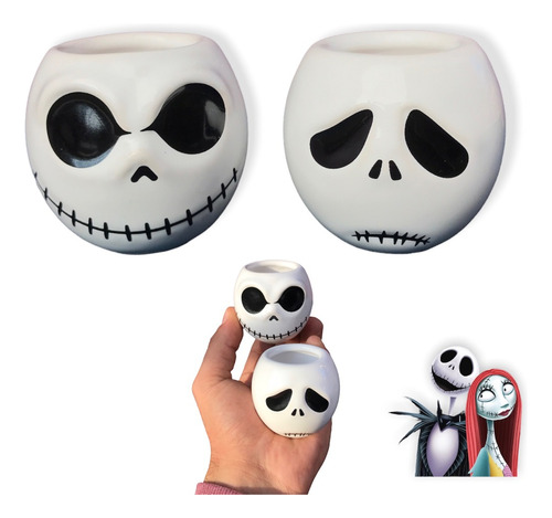 Kit 2 Copinhos Shot Disney Caveira Mundo Jack Oficial Decor