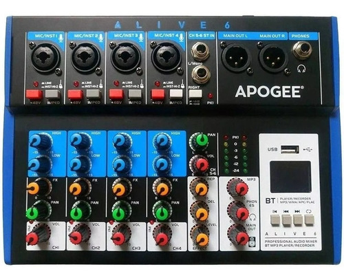 Consola Apogee Alive 6 Mixer De 6 Ch Con Reproductor Usb Bt