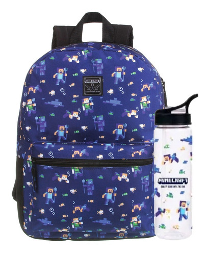 Imagem 1 de 7 de Kit Mochila Escolar Minecraft 11719 Original + Garrafa Dmw