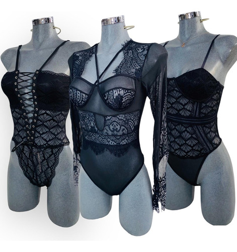 Lote 6 Piezas Body Dama Pantiblusa Encaje Y Mesh Unitalla