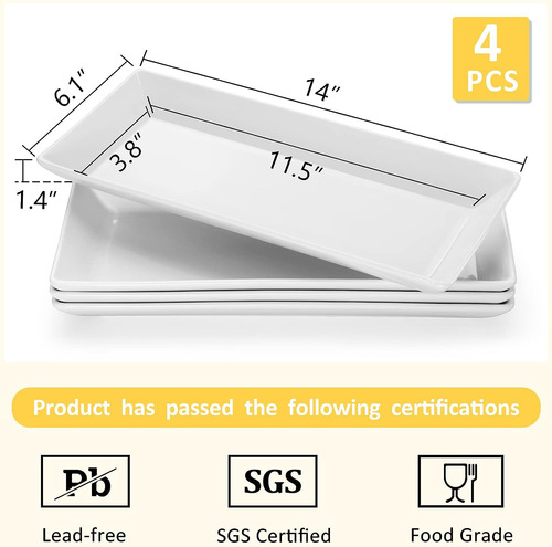 Set De Platos 35.56cms Aperitivo 4 Pcs Porcelana Rectangular