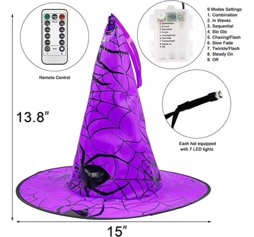 Halloween De Luces Led Decoración Sombrero De Bruja.