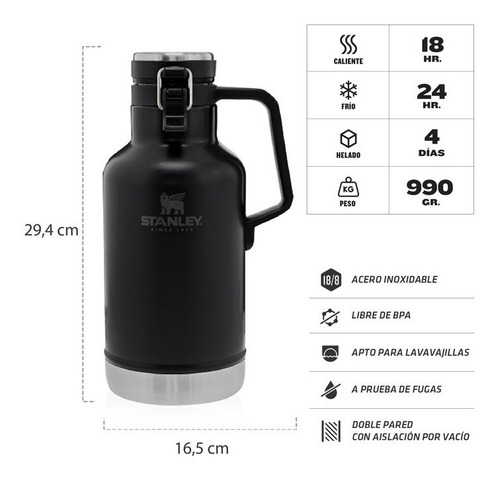 Imagen 2 de 3 de Termo Growler Botellón Stanley 1.9 Litros Acero Inoxidable