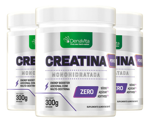 Kit 3 Creatina Monohidratada Turbo X3-  Em Pó - Denavita