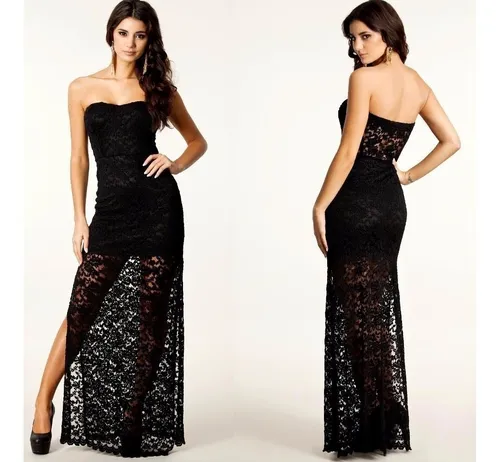 Vestido longo de renda com hotsell forro curto