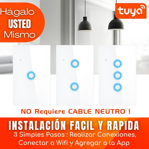 Imagen 4 de 8 de Interruptor Touch Doble Inteligente Wifi/2 Canal Sin Neutro