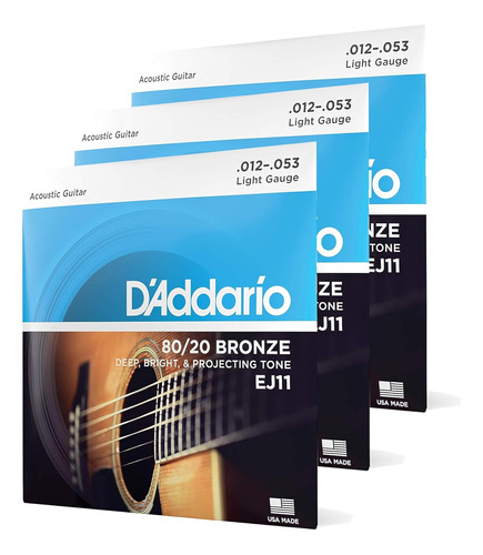 Pack De 3 Cuerdas Para Guitarra Ej11-3d - 80/20 Bronze