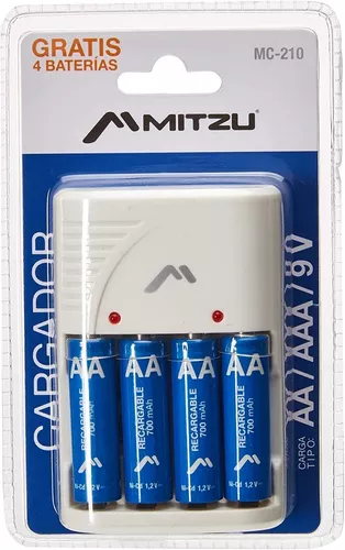 Mitzu® Cargador de 2 pilas AA, AAA y 9V incluye 2 pilas AA de Ni-MH