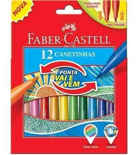 Caneta Hidrográfica Vai E Vem 12 Cores Faber Castell