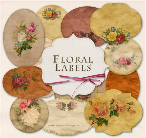 Kit De Papel Digital Etiquetas Tags Vintage Flores 10025