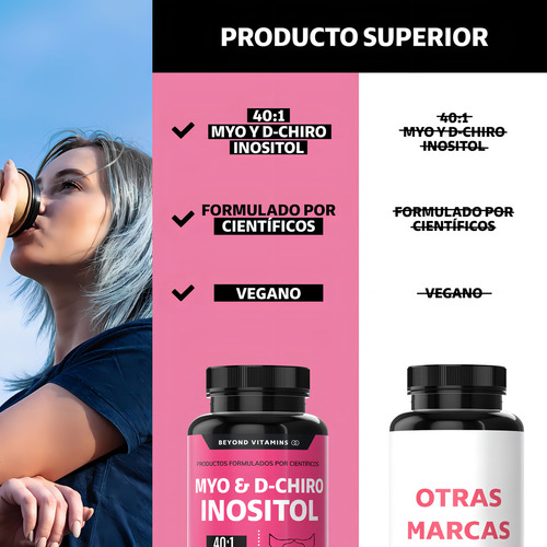 Inositol 40:1 | Myo Y D-chiro Inositol 100% Puro En Cápsulas Beyond Vitamins | Sin Sabor | Suplemento Alimenticio Myo Y D-chiro Inositol Vegano | 180 Cápsulas