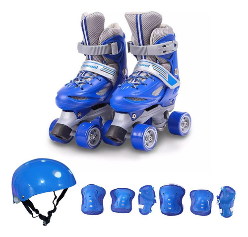 Patin 4 Ruedas Ajustable + Set De Protección + Casco Urbano