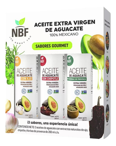 Aceite Extra Virgen De Aguacate Nbf 3 Pz De 160 Ml